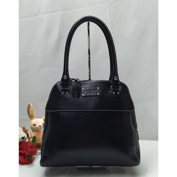 Kate Spade New York Black Leather Double Handles Zipper Satchel Shoulder Bag - Picture 1 of 16